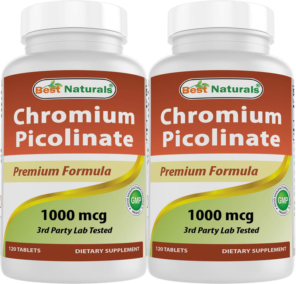 Best Naturals Chromium Picolinate tablets in bottle, high-potency 1000 mcg each.