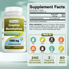 Best Naturals Creatine Monohydrate bottle closeup with clear label and quality