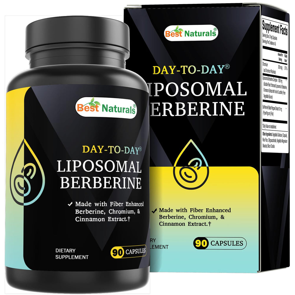 Best Naturals Liposomal Berberine bottle front highlights the 1200 mg formula.
