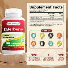 Best Naturals Elderberry capsules closeup highlight vegetarian formula for convenient daily use.