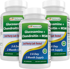 Best Naturals Glucosamine Chondroitin MSM bottle with 3rd-party purity testing for joint support.