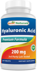 Best Naturals Hyaluronic Acid bottle front with 200 mg tablets for daily hydration support