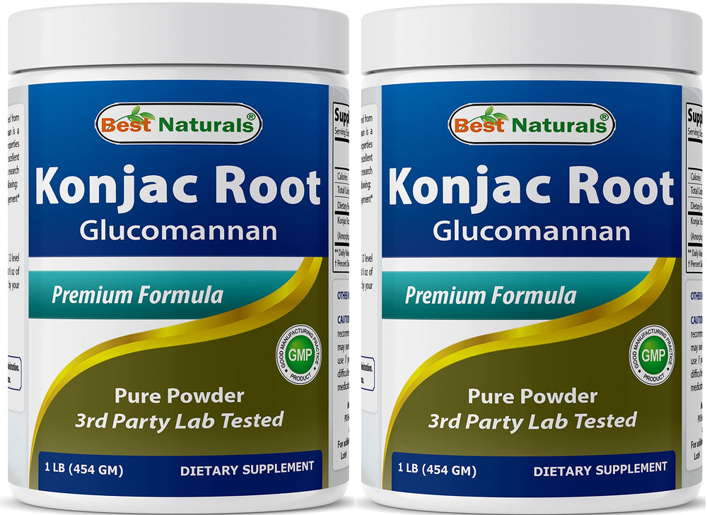 Best Naturals Konjac Glucomannan bottle front view, convenient two-pack for ongoing fiber support.