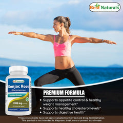 Best Naturals Konjac Root 2000mg powder jar ready to mix into drinks.