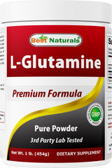 Best Naturals L-Glutamine powder jar closeup showing purity for daily recovery
