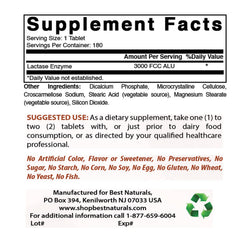Best Naturals lactase enzyme tablets close-up showing dairy-ready capsules