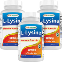 Best Naturals L-Lysine 1000mg bottle front, high-potency daily supplement