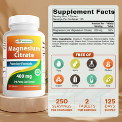 Best Naturals Magnesium Citrate tablets closeup; easy two-tablet serving.