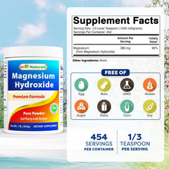 Best Naturals magnesium hydroxide powder serving scoop demonstrates easy dosage for daily use.
