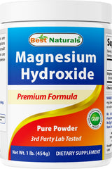Best Naturals magnesium hydroxide powder bottle front view highlighting purity and daily magnesium support.