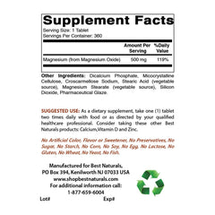 Best Naturals Magnesium Oxide 500mg tablet closeup for simple daily intake