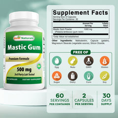 Best Naturals Mastic Gum 500 mg capsules closeup shows easy-to-swallow capsules for daily use