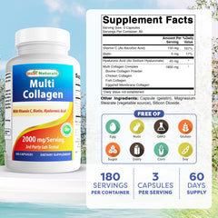 Best Naturals Multi Collagen capsules closeup showing hydrolyzed peptides.