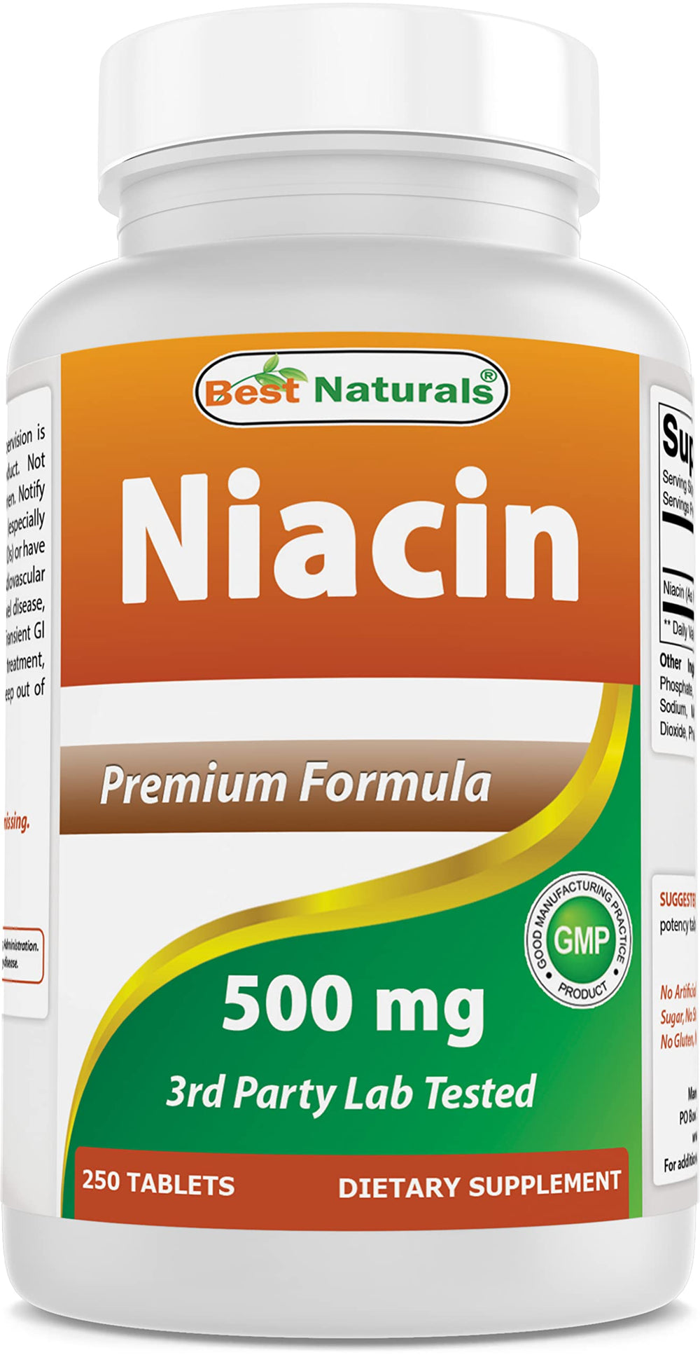 Best Naturals Niacina 500 mg en bote para consumo diario.