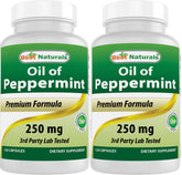 Best Naturals peppermint oil bottle shows 250 mg per capsule for daily use.