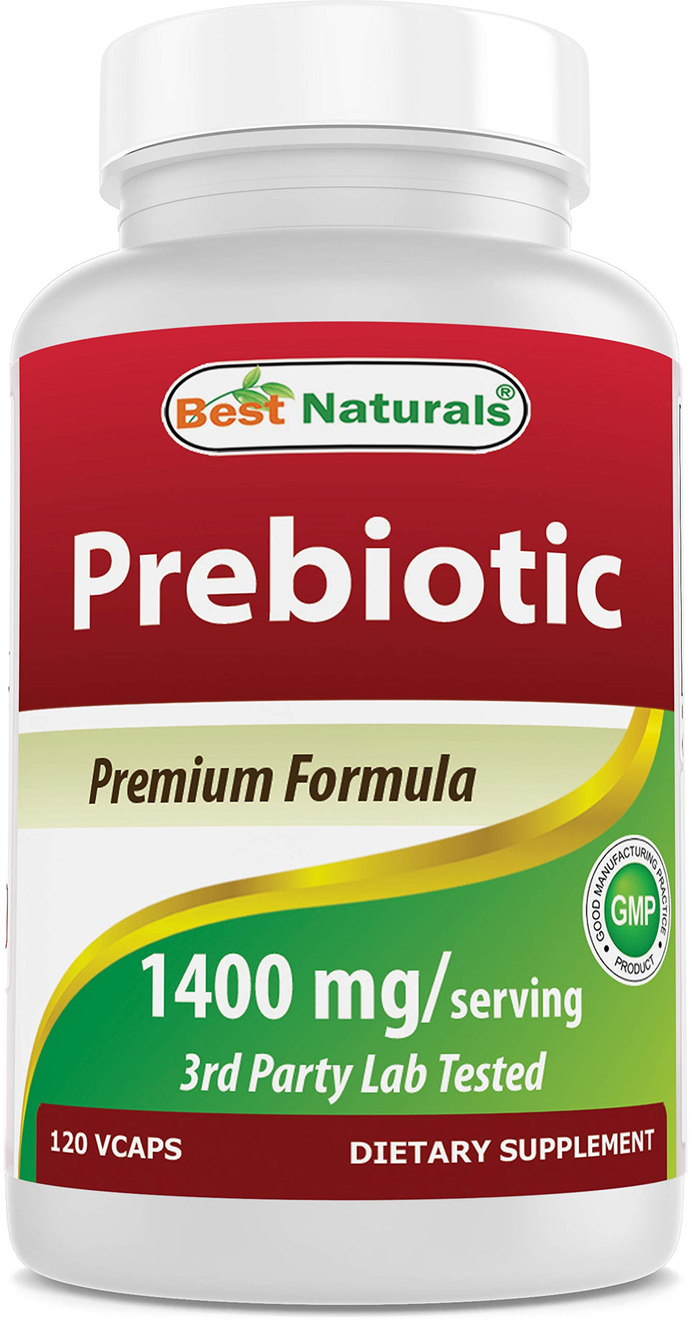Best Naturals Prebiotics XOS bottle front promoting digestive wellness with 1400 mg serving