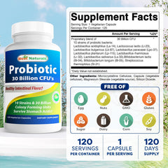 Best Naturals Probiotic bottle back showing strains and dosage information