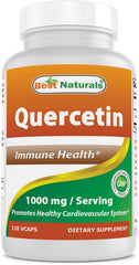 Best Naturals Quercetin 1000 mg bottle shows potent daily antioxidant support in easy-to-swallow capsules.