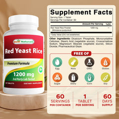 Best Naturals Red Yeast Rice bottle 60 tablets, convenient daily supplement for balance.