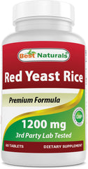 Best Naturals Red Yeast Rice tablets 1200mg close-up, highlighting potency for daily cardiovascular support.