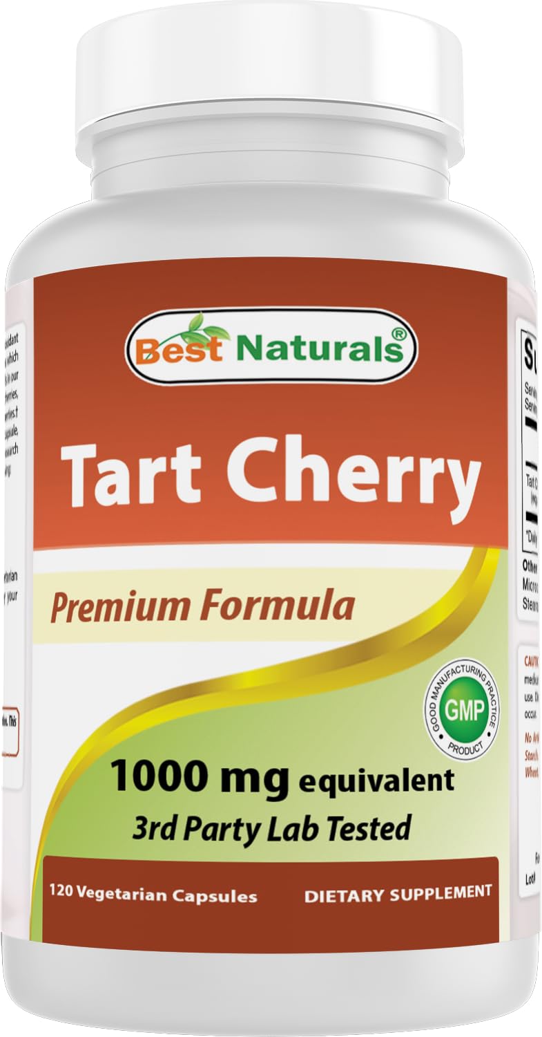 Best Naturals Tart Cherry Extract capsules bottle promoting joint comfort and restful sleep.