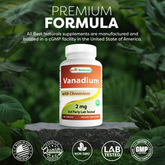 Best Naturals Vanadium tablets close-up emphasizing premium GMP quality