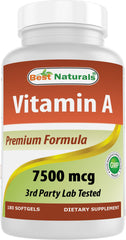 Best Naturals Vitamin A 25000 IU bottle front shows label and cap for potential eye support
