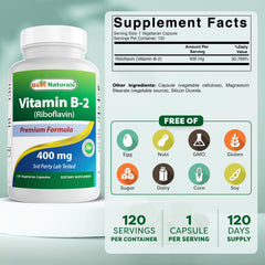 Best Naturals Vitamin B2 bottle label closeup highlighting product details and quality