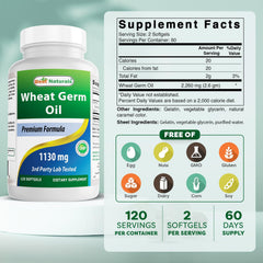 Best Naturals Wheat Germ Oil softgels closeup may support daily vitality and ease of use.