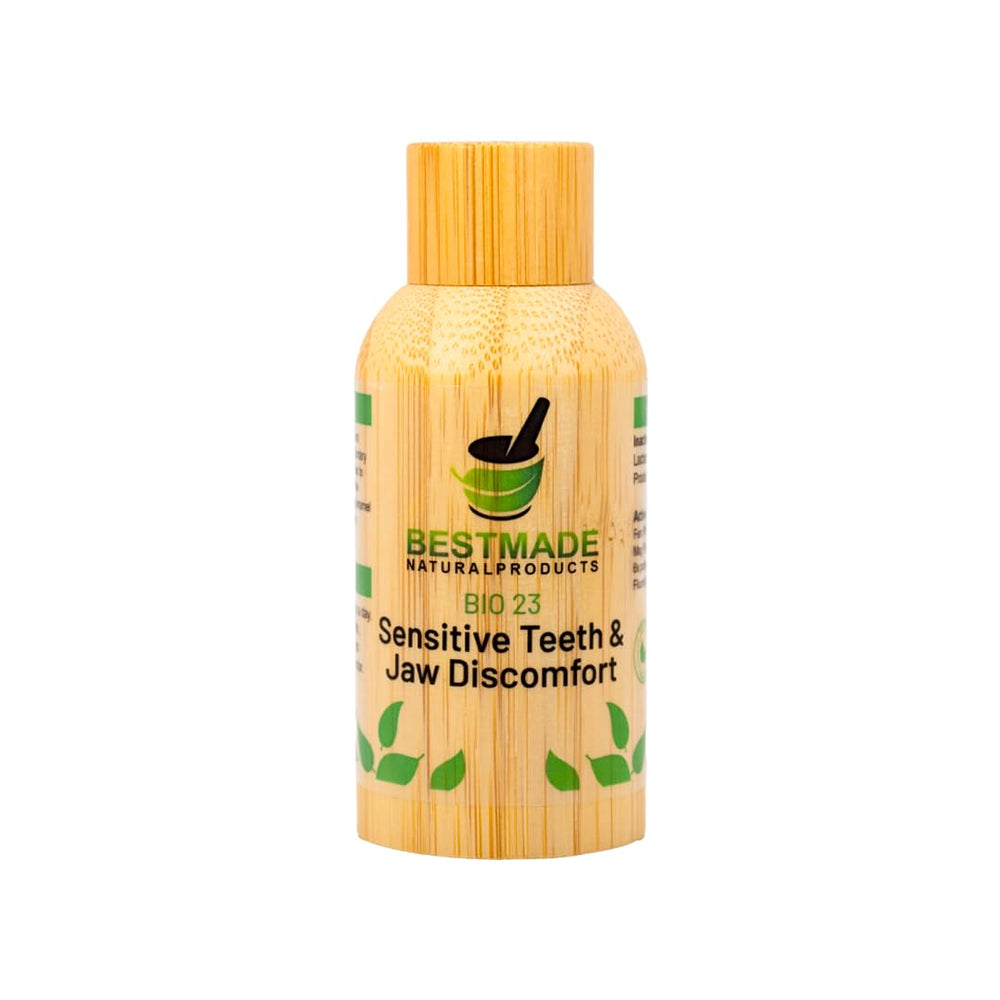 Bestmade Toothache & Nerve Support BIO23 bottle offers natural relief for tooth sensitivity.