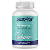 Bestvite Melatonin 20mg capsules sit in bottle ready for nightly use