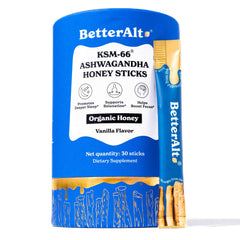Better Alt KSM 66 Ashwagandha honey sticks packaging for daily calm ritual.