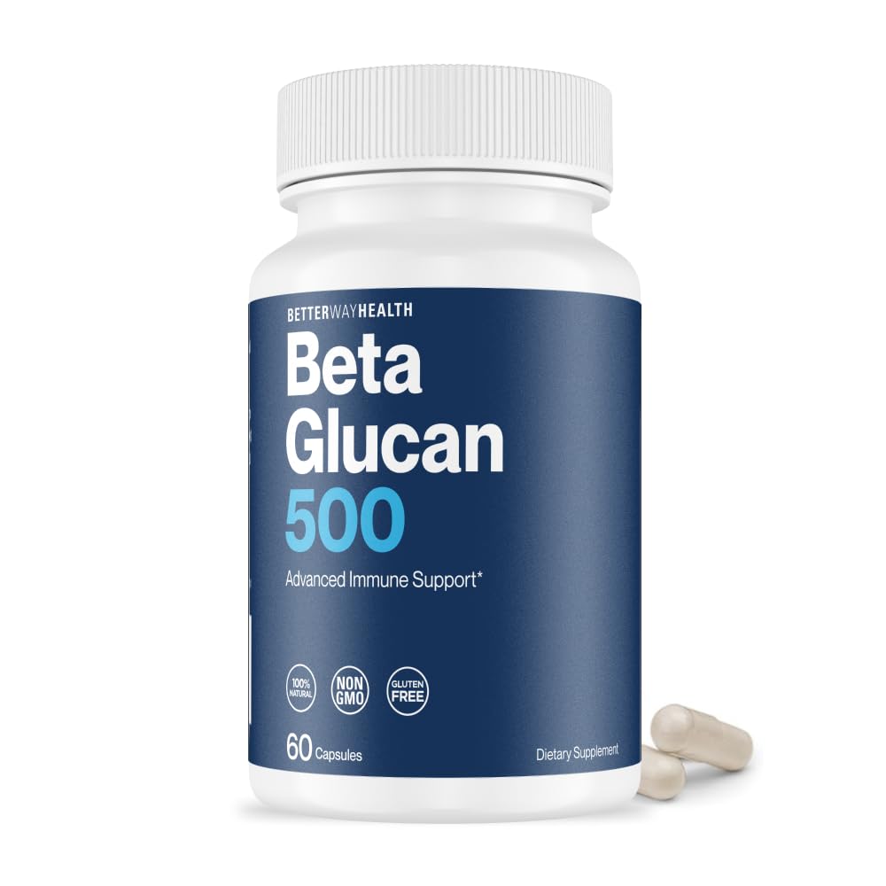 Better Way Health Beta Glucan 500 bottle front view suggests immune support potential.