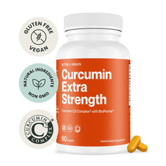 Better Way Health Turmeric Curcumin C3 caplet close-up highlighting smooth coating.