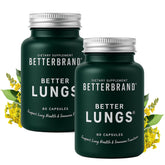 Betterbrand BetterLungs bottle close-up highlighting NAC and mullein for daily respiratory support.