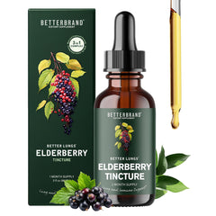 Betterbrand BetterLungs Elderberry Tincture bottle on shelf promoting immune support.