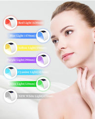 Beuwe red-light therapy mask on the neck for targeted contouring.