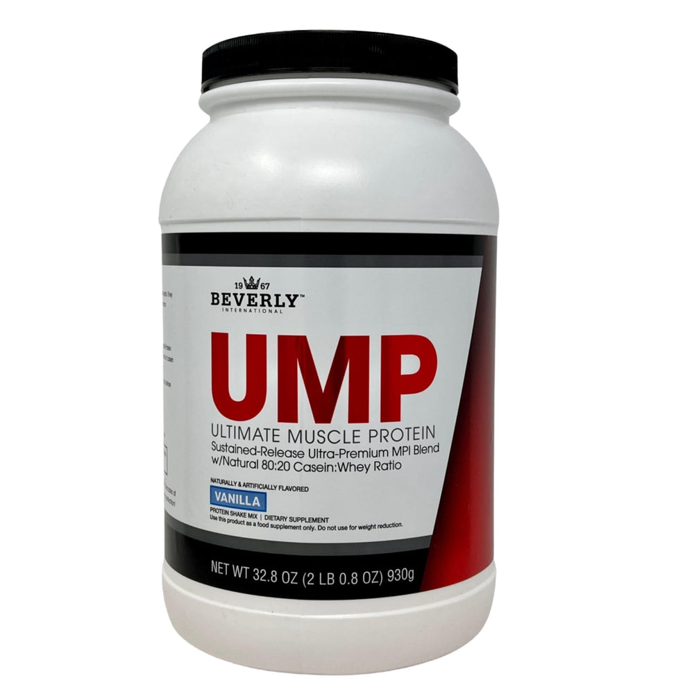 Beverly International UMP Vanilla bottle on display for lean muscle support.