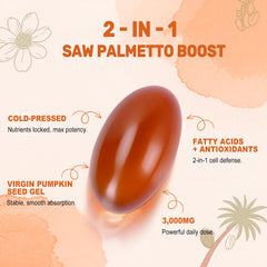 BEWORD Pumpkin Seed Oil softgels close-up emphasizes cold-pressed oil and omega fatty acids.