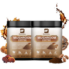 B BEWORTHS 2-pack mushroom coffee packaging shown for easy storage and freshness