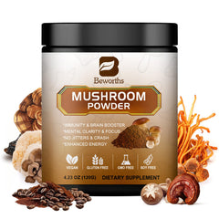 beworths mushroom coffee front package energy-boosting blend