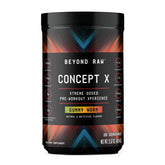 Beyond Raw Concept X pre-workout powder tub powering a high-energy training session.