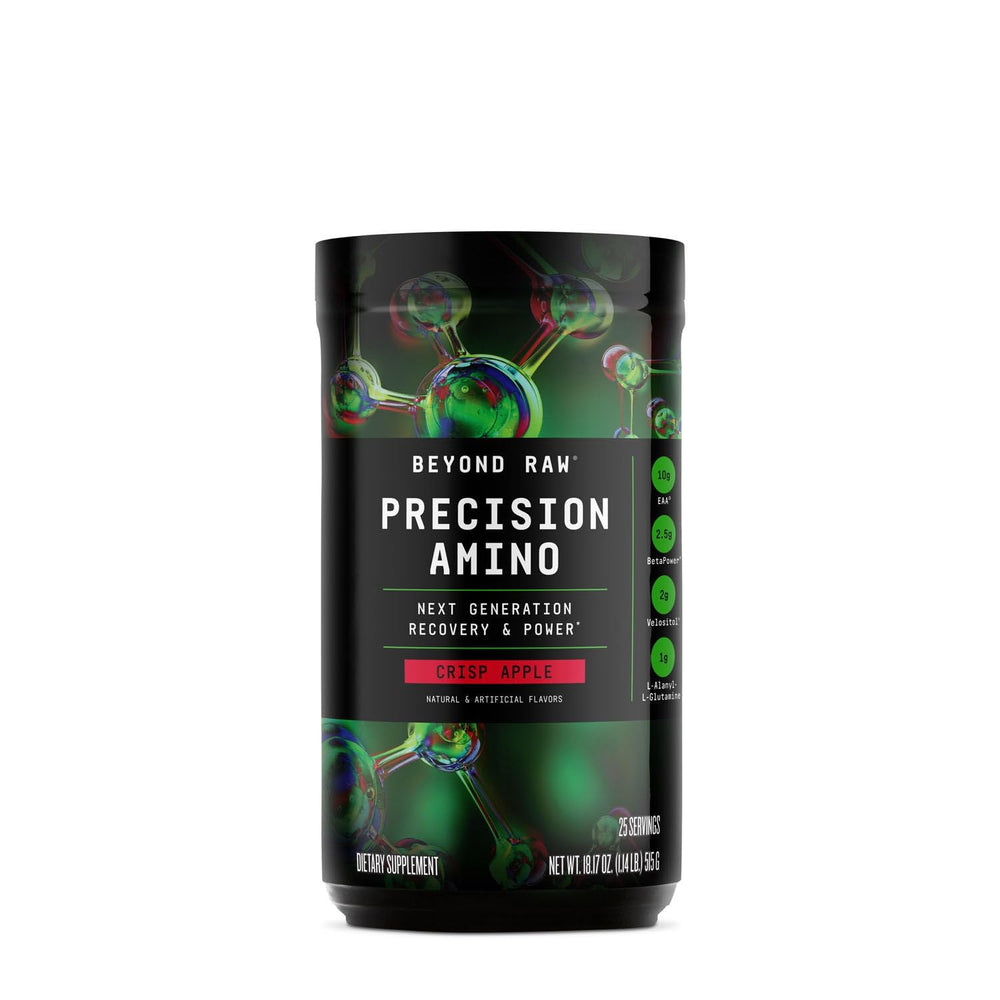 BEYOND RAW Precision Amino Crisp Apple tub for post-workout recovery.