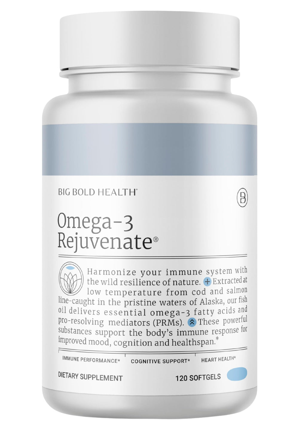 BIG BOLD HEALTH Omega-3 Rejuvenate bottle front with high-quality omega-3 formula