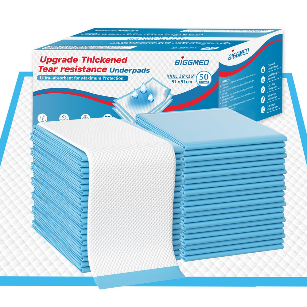 BIGGMED tear-resistant bed pad 36x36 protects beds with reinforced waterproof backing.