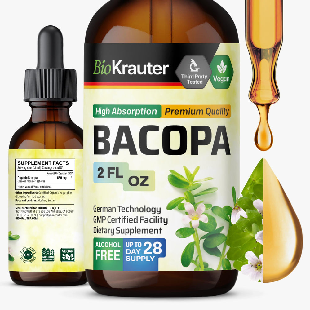 BIO KRAUTER Bacopa Monnieri drops bottle for daily brain support.