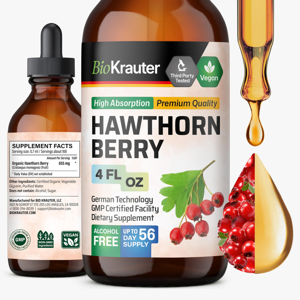 BIO KRAUTER Hawthorn Berry Drops bottle for daily vegan wellness