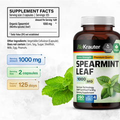 BIO KRAUTER Spearmint Capsules closeup reveals smooth, easy-to-swallow vegan capsules.