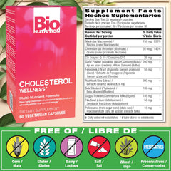 Bio Nutrition Cholesterol Wellness capsules close-up showing vegetarian formula for daily use