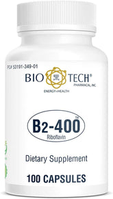 Bio-Tech Pharmacal B2-400 capsule close-up highlighting high-dose riboflavin for energy metabolism